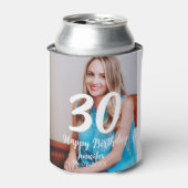 30th Birthday Naam toevoegen Datum Jaar Wit Foto Blikjeskoeler (Blikje Voorkant)