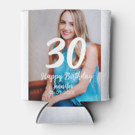 30th Birthday Naam toevoegen Datum Jaar Wit Foto Blikjeskoeler