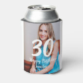 30th Birthday Naam toevoegen Datum Jaar Wit Foto Blikjeskoeler (Blikje Achterkant)