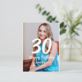 30th Birthday Naam toevoegen Datum Jaar Wit Foto Briefkaart (Staand voorkant)