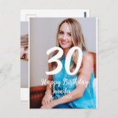30th Birthday Naam toevoegen Datum Jaar Wit Foto Briefkaart (Voorkant / Achterkant)