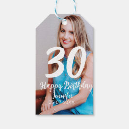 30th Birthday Naam toevoegen Datum Jaar Wit Foto Cadeaulabel