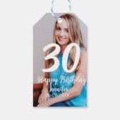 30th Birthday Naam toevoegen Datum Jaar Wit Foto Cadeaulabel (Achterkant)