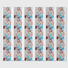 30th Birthday Naam toevoegen Datum Jaar Wit Foto Cadeaupapier