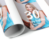 30th Birthday Naam toevoegen Datum Jaar Wit Foto Cadeaupapier (Rol Hoek)