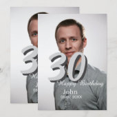 30th Birthday Naam toevoegen Datum Jaar Wit Foto Feestdagenkaart (Voorkant / Achterkant)