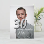 30th Birthday Naam toevoegen Datum Jaar Wit Foto Feestdagenkaart (Staand voorkant)