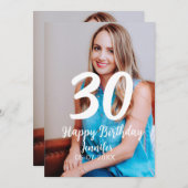 30th Birthday Naam toevoegen Datum Jaar Wit Foto Feestdagenkaart (Voorkant / Achterkant)