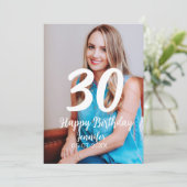 30th Birthday Naam toevoegen Datum Jaar Wit Foto Feestdagenkaart (Staand voorkant)