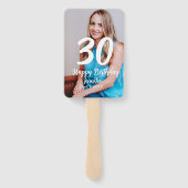 30th Birthday Naam toevoegen Datum Jaar Wit Foto Handwaaier (Achterkant)