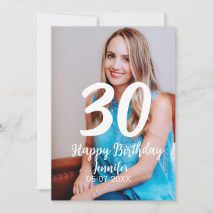 30th Birthday Naam toevoegen Datum Jaar Wit Foto Kaart