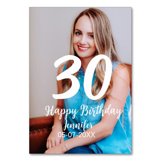 30th Birthday Naam toevoegen Datum Jaar Wit Foto Kaart (Voorkant)