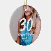 30th Birthday Naam toevoegen Datum Jaar Wit Foto Keramisch Ornament (Rechts)