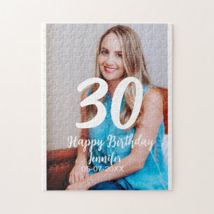 30th Birthday Naam toevoegen Datum Jaar Wit Foto Legpuzzel