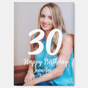 30th Birthday Naam toevoegen Datum Jaar Wit Foto Magneet