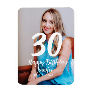30th Birthday Naam toevoegen Datum Jaar Wit Foto Magneet