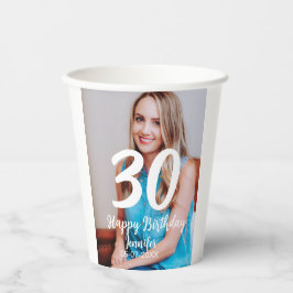 30th Birthday Naam toevoegen Datum Jaar Wit Foto Papieren Bekers