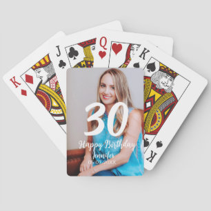 30th Birthday Naam toevoegen Datum Jaar Wit Foto Pokerkaarten