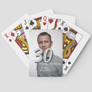 30th Birthday Naam toevoegen Datum Jaar Wit Foto Pokerkaarten
