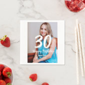 30th Birthday Naam toevoegen Datum Jaar Wit Foto Servet (Insitu)