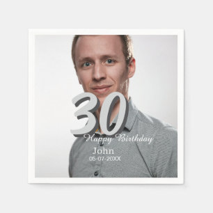 30th Birthday Naam toevoegen Datum Jaar Wit Foto Servet
