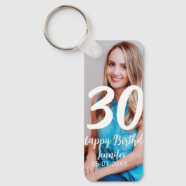 30th Birthday Naam toevoegen Datum Jaar Wit Foto Sleutelhanger