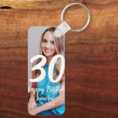 30th Birthday Naam toevoegen Datum Jaar Wit Foto Sleutelhanger (Achterkant)
