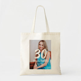 30th Birthday Naam toevoegen Datum Jaar Wit Foto Tote Bag