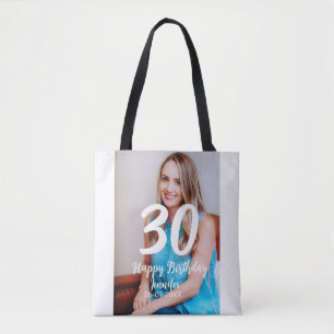 30th Birthday Naam toevoegen Datum Jaar Wit Foto Tote Bag
