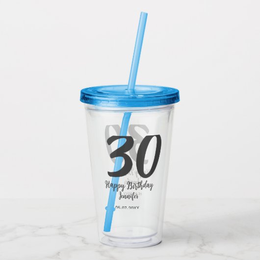 30th Birthday Naam toevoegen Datum Jaar Zwarte sja Acryl Drinkbeker (Achterkant)