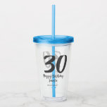 30th Birthday Naam toevoegen Datum Jaar Zwarte sja Acryl Drinkbeker<br><div class="desc">bewerkbaar ontwerp</div>