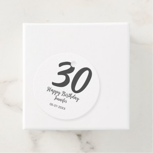 30th Birthday Naam toevoegen Datum Jaar Zwarte sja Bedankjes Labels (In situ)