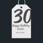 30th Birthday Naam toevoegen Datum Jaar Zwarte sja Cadeaulabel<br><div class="desc">bewerkbaar ontwerp</div>