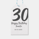 30th Birthday Naam toevoegen Datum Jaar Zwarte sja Cadeaulabel (Voorkant)