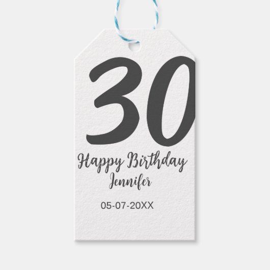 30th Birthday Naam toevoegen Datum Jaar Zwarte sja Cadeaulabel (Voorkant)