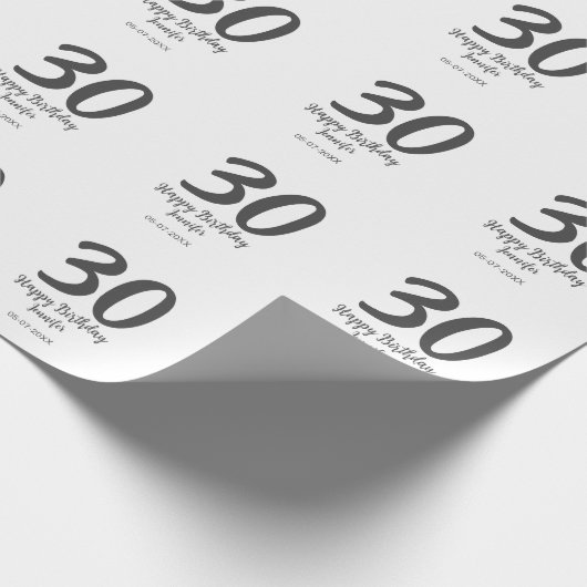 30th Birthday Naam toevoegen Datum Jaar Zwarte sja Cadeaupapier (Hoek)