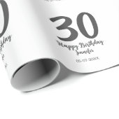 30th Birthday Naam toevoegen Datum Jaar Zwarte sja Cadeaupapier (Rol Hoek)