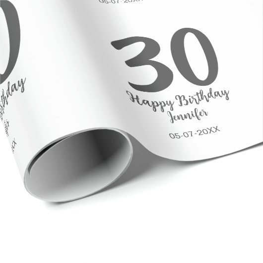 30th Birthday Naam toevoegen Datum Jaar Zwarte sja Cadeaupapier (Rol Hoek)