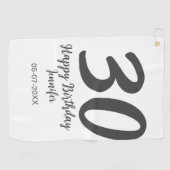 30th Birthday Naam toevoegen Datum Jaar Zwarte sja Golfhanddoek (Horizontaal)