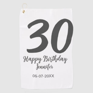 30th Birthday Naam toevoegen Datum Jaar Zwarte sja Golfhanddoek