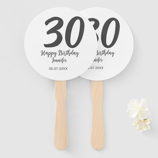 30th Birthday Naam toevoegen Datum Jaar Zwarte sja Handwaaier (Voorkant en achterkant)