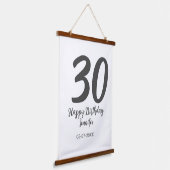 30th Birthday Naam toevoegen Datum Jaar Zwarte sja Hangend Wandkleed (Gebogen)