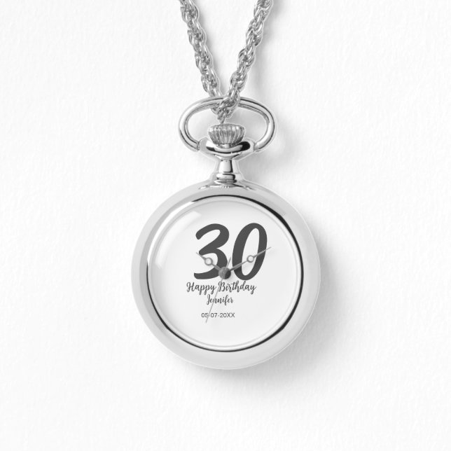 30th Birthday Naam toevoegen Datum Jaar Zwarte sja Horloge (Voorkant)
