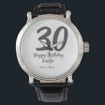30th Birthday Naam toevoegen Datum Jaar Zwarte sja Horloge<br><div class="desc">bewerkbaar ontwerp</div>