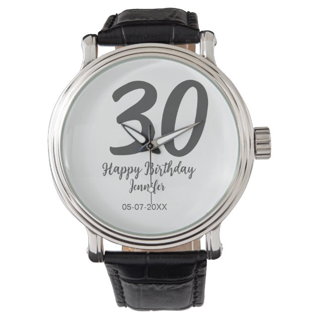 30th Birthday Naam toevoegen Datum Jaar Zwarte sja Horloge (Voorkant)