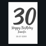 30th Birthday Naam toevoegen Datum Jaar Zwarte sja Kaart<br><div class="desc">bewerkbaar ontwerp</div>