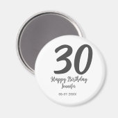 30th Birthday Naam toevoegen Datum Jaar Zwarte sja Magneet (Voorkant / Achterkant)