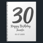 30th Birthday Naam toevoegen Datum Jaar Zwarte sja Notitieboek<br><div class="desc">bewerkbaar ontwerp</div>