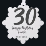 30th Birthday Naam toevoegen Datum Jaar Zwarte sja Ornament Kaart<br><div class="desc">bewerkbaar ontwerp</div>