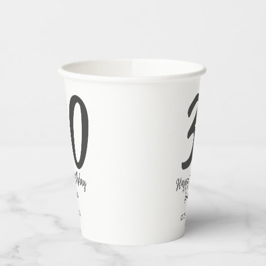 30th Birthday Naam toevoegen Datum Jaar Zwarte sja Papieren Bekers (Links)